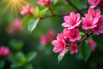 Obraz premium Pink oleander branches with clusters of flowers, flowers, greenery, foliage
