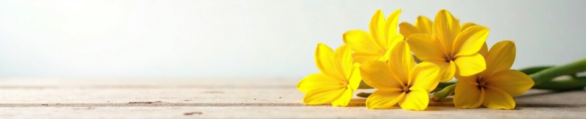 Naklejka premium A bouquet of yellow Champakan flowers on a wooden table against a white background, champak, floral