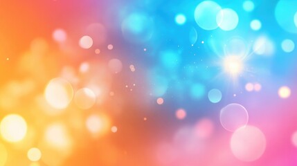 Vibrant abstract cosmic background with blurred azure and orange texture, featuring bokeh effect elements in pink and turquoise tones.