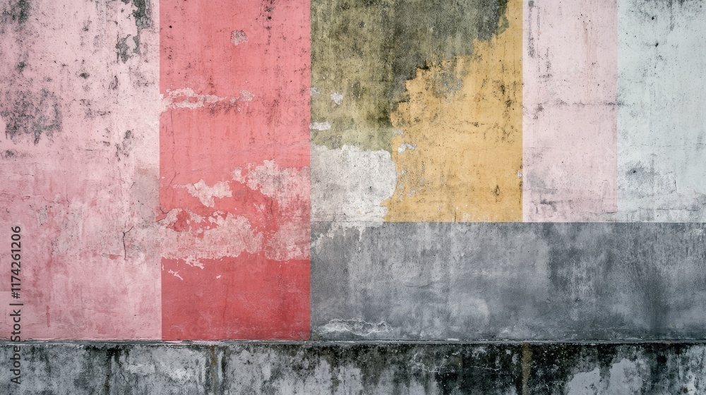 Aufkleber textured abstract wall with colorful geometric sections in faded tones of pink yellow and gray ideal