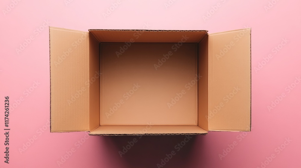 Leinwandbilder empty cardboard packing box on a pink background symbolizing storage and organization concepts in cr