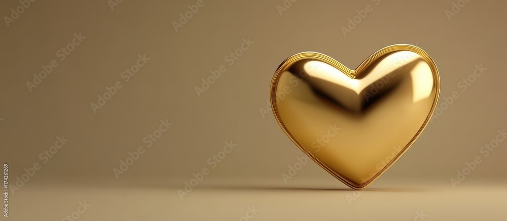 Poster 3d golden heart shape with smooth curves on neutral background ideal for text or design applications