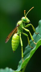 Rare green plant shaped like a wasp with narrow waist and long tail, insectoid, botanical