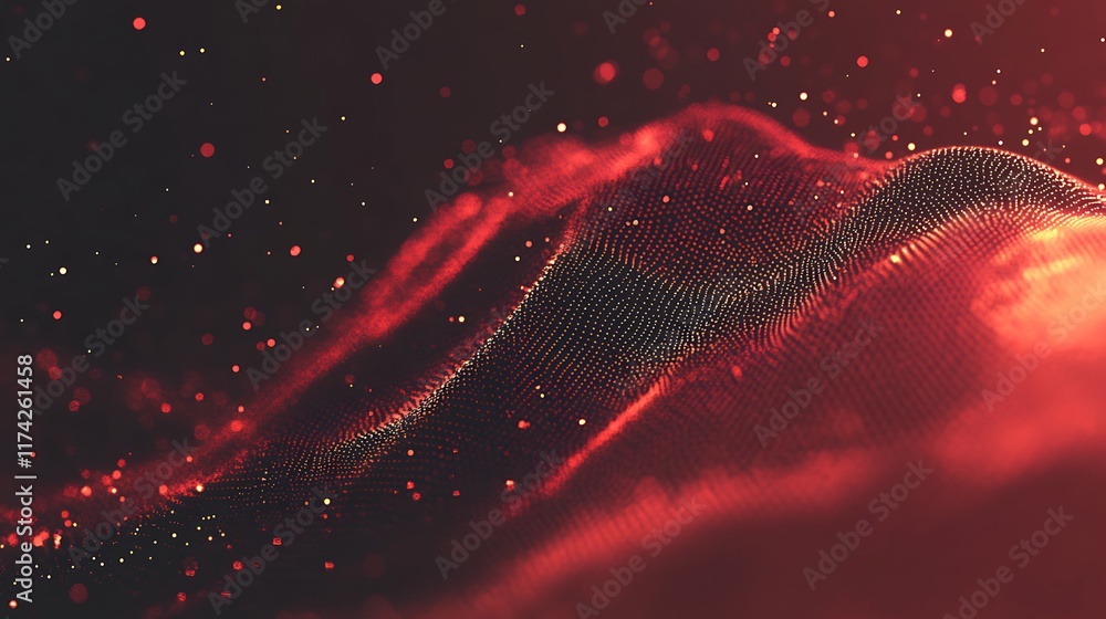 Poster abstract red particle wave digital art design