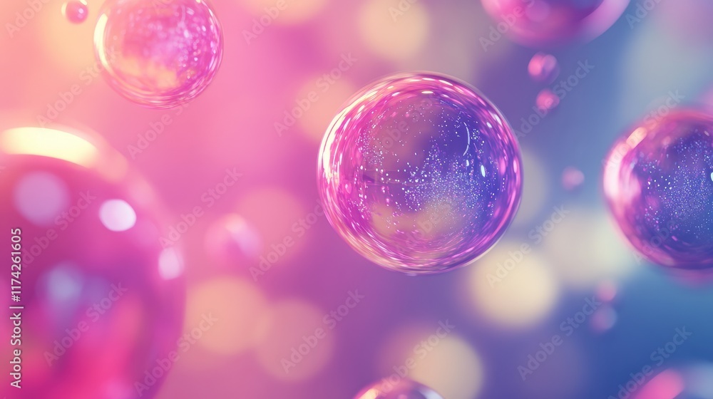 Poster futuristic 3d abstract bokeh background with colorful spheres and soft light effects for technology 