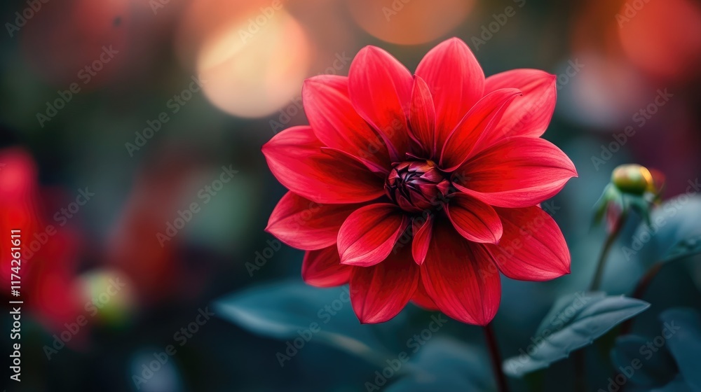 Poster vibrant red flower in lush greenery representing love and vitality with soft bokeh background for a 