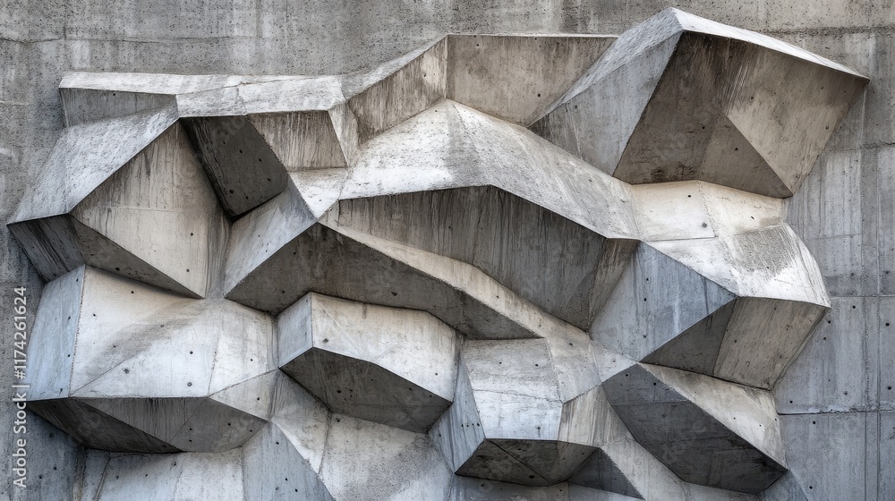 Poster Geometric Abstract Concrete Wall with Unique Three-Dimensional Texture and Design Elements