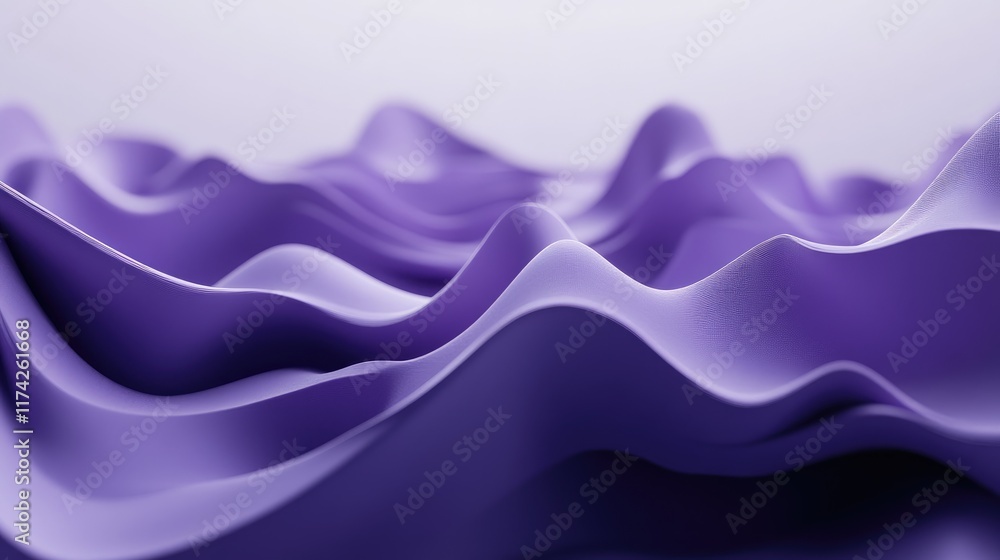 Poster purple wave form in abstract 3d illustration with smooth flowing layers and soft gradients for moder