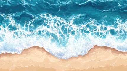 Fototapeta premium Waves crashing on a sandy beach creating a tranquil oceanic scene ideal for relaxation and coastal imagery