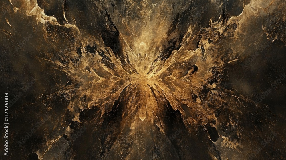 Poster Golden Abstract Fractal Art Background with Dynamic Textures and Flowing Patterns for Contemporary Design Projects