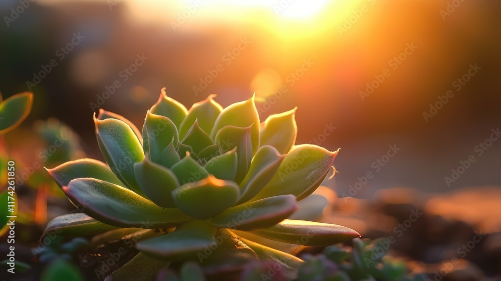 Aufkleber succulent plant basking in warm sunset light with a blurred background creating a serene and peacefu