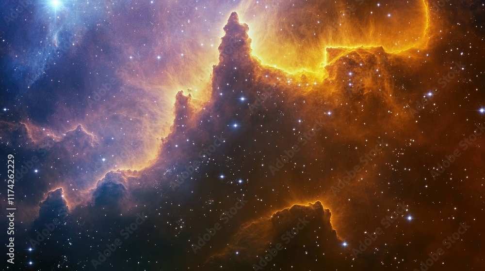 Poster cosmic nebula in space with vibrant colors and stars offering a mystical and abstract universe backg