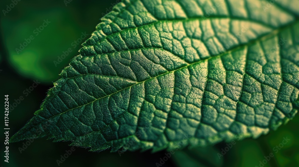 Aufkleber high resolution macro shot of a detailed green leaf showcasing intricate textures and vibrant colors