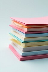 Stack of crisp paper sheets stacked horizontally, tidy papers, flat layout, neat stacks