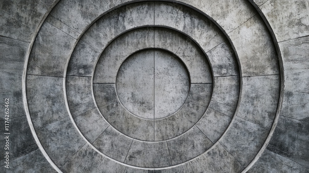Poster Abstract concrete wall design featuring circular textured elements for industrial architecture and modern building aesthetics.