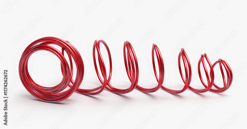 Poster a red spiral coil, showcasing a smooth and continuous form. isolated on white background