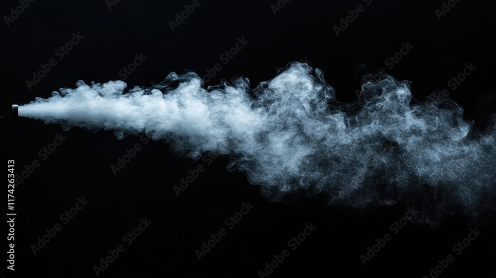 Fototapete Stream of mist and vapor from an atomizer against a dark background creating a dynamic and captivating visual effect