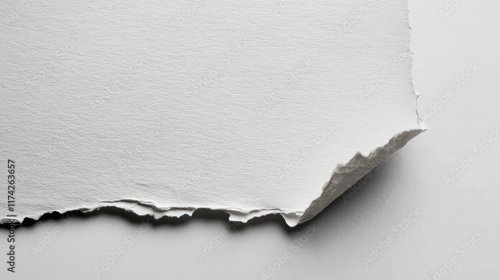 Poster Torn edge of textured white paper on a smooth surface displaying artistic details and minimalistic design elements for creative backgrounds