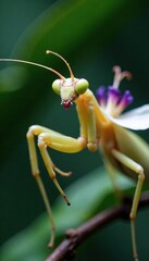 Orchid Mantis Hymenopus coronatus blends in with delicate white passion flower, flower, insect, leafy