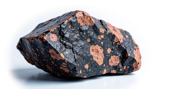 Granite stone with chromite inclusions on white background, rock, formations, rocky