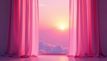 Soft pink dawn breaks behind gradient curtains, #artisticset, #eveninglight