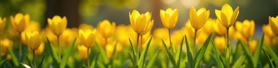 Obraz premium Sunlit garden bed with bright yellow Chetty flowers blooming, bloom, flowers, flora