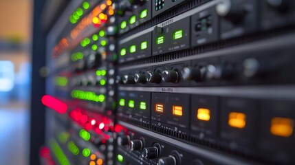 Fototapeta premium Sleek Digital Data Transfer Equipment in Modern Data Center