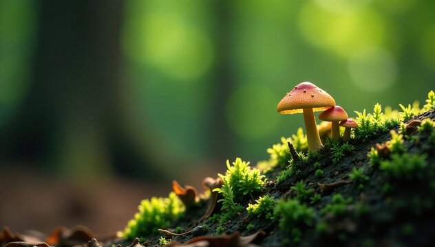 tiny mushroom growths sprout on ancient tree trunk, nature, tree, forest - Powered by Adobe