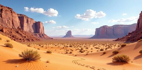 Naklejka premium Desert landscape with warm beige sandstone formations, sandstone, geological