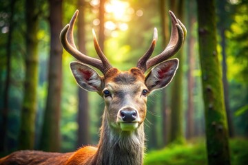 1080p slow-motion portrait: a majestic deer unfolds in serene forest beauty.