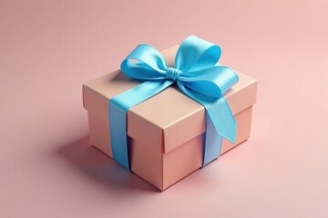 Fototapeta premium Gift box with light blue ribbon tied around it, gift box, tie, single