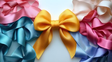 Colorful Satin Ribbons and a Golden Bow: A Festive Display