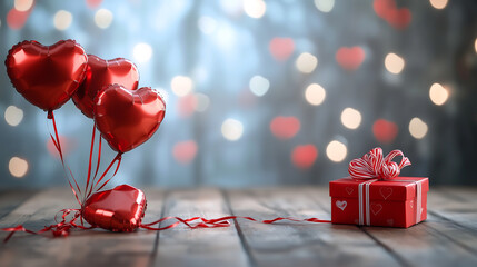 Valentines Day love ads background sparkling heart shape balloon red