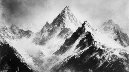 Majestic Snowy Mountain Peaks Soaring High Above The Clouds
