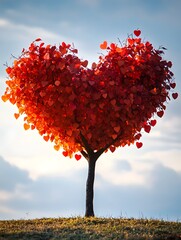 Vibrant Heart Shaped Tree Silhouette in Autumn Landscape