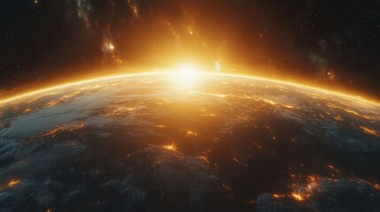 Fototapeta premium Golden Hour Earth: A Breathtaking Sunrise from Space