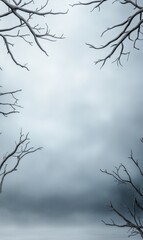 Obraz premium Ethereal Misty Background with Bare Branches Framing a Quiet and Peaceful Atmospheric Scene