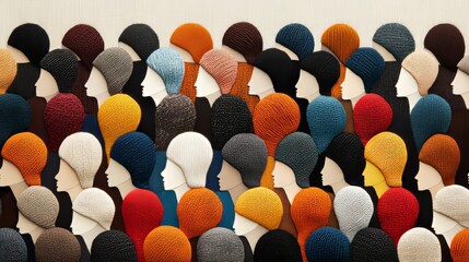 Contemporary art-inspired crowd of multicultural figures, forming a cohesive pattern with vibrant hues and abstract collage details