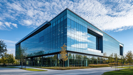 Obraz premium Modern glass office building exterior.