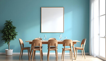 contemporary dining blue wall empty picture frame background