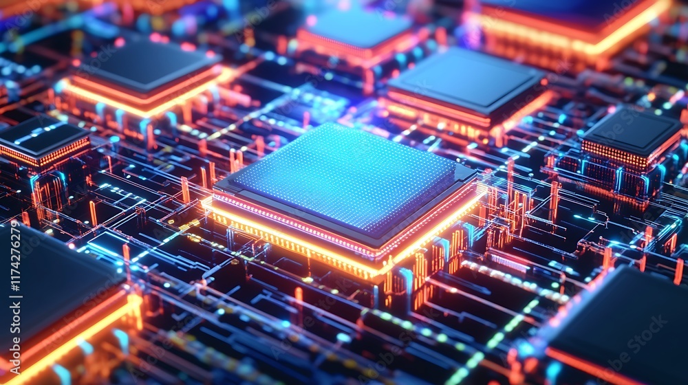 Poster illuminated central processing unit on circuit board