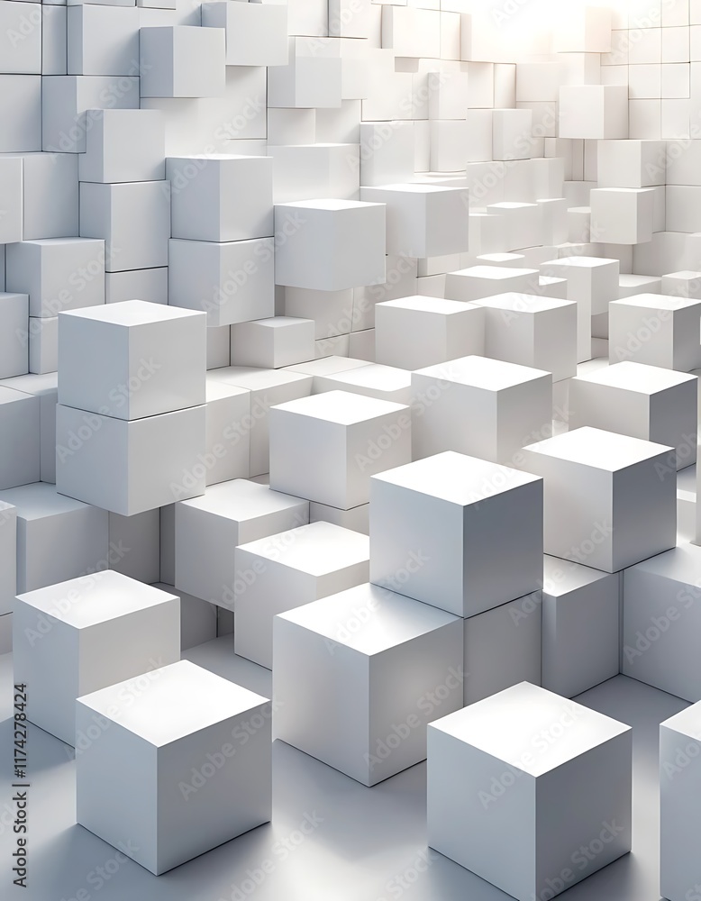Poster abstract white cubes form a complex three dimensional structure