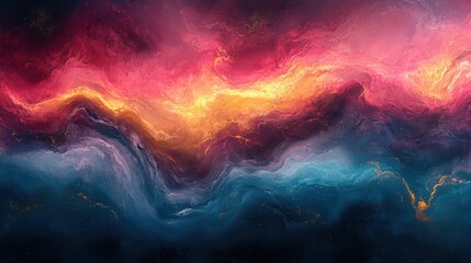 Fototapeta premium Abstract fiery and ocean landscape, digital art painting of a fiery sunset over a deep ocean, vibrant color palette, textured brushstrokes, cosmic and dreamy atmosphere, modern art.