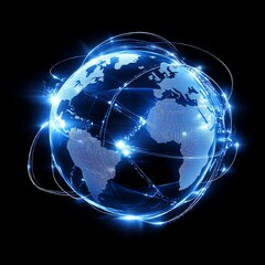 Fototapeta premium Global network connection depicted on a digital earth, interconnected lines and nodes, symbolizing technological connectivity and worldwide communication