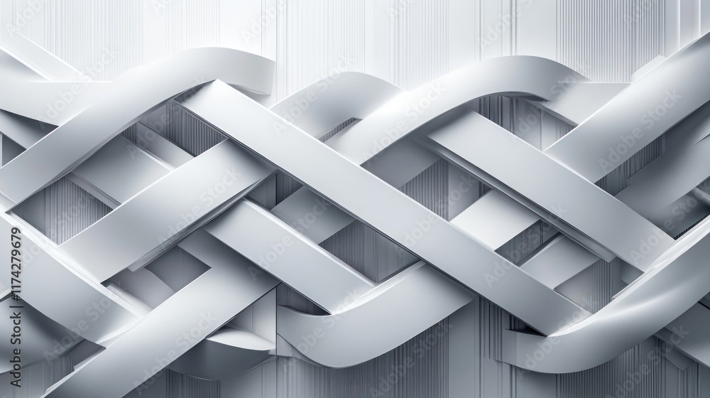 Poster intertwined white ribbons form a 3d geometric pattern. ideal for modern architecture or abstract bac