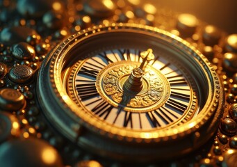 Fototapeta premium Intricate antique compass with golden details in warm lighting