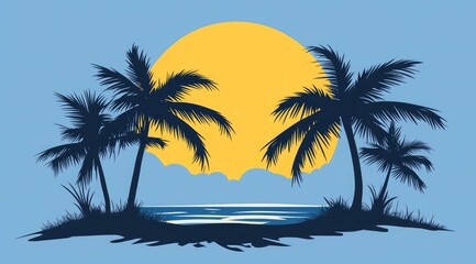 Obraz premium Beautiful sunrise view with view of palm trees and mountains retro neon color