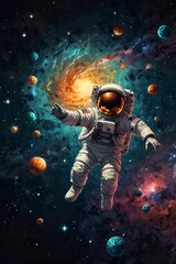 Obraz premium Fun or whimsical illustrations of astronauts floating in galaxies or doing quirky activities.
