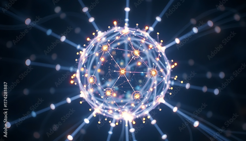 Poster glowing network sphere digital nodes connections abstract design