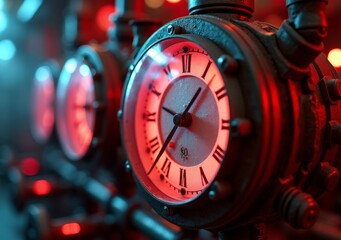 Clock displaying vivid red light during a late night event in an urban setting